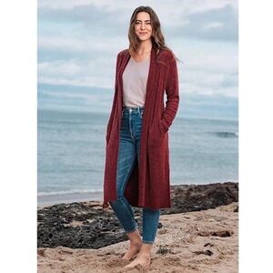 Barefoot Dreams CozyChic Lite Catalina Long Cardigan Garnet Red Size M